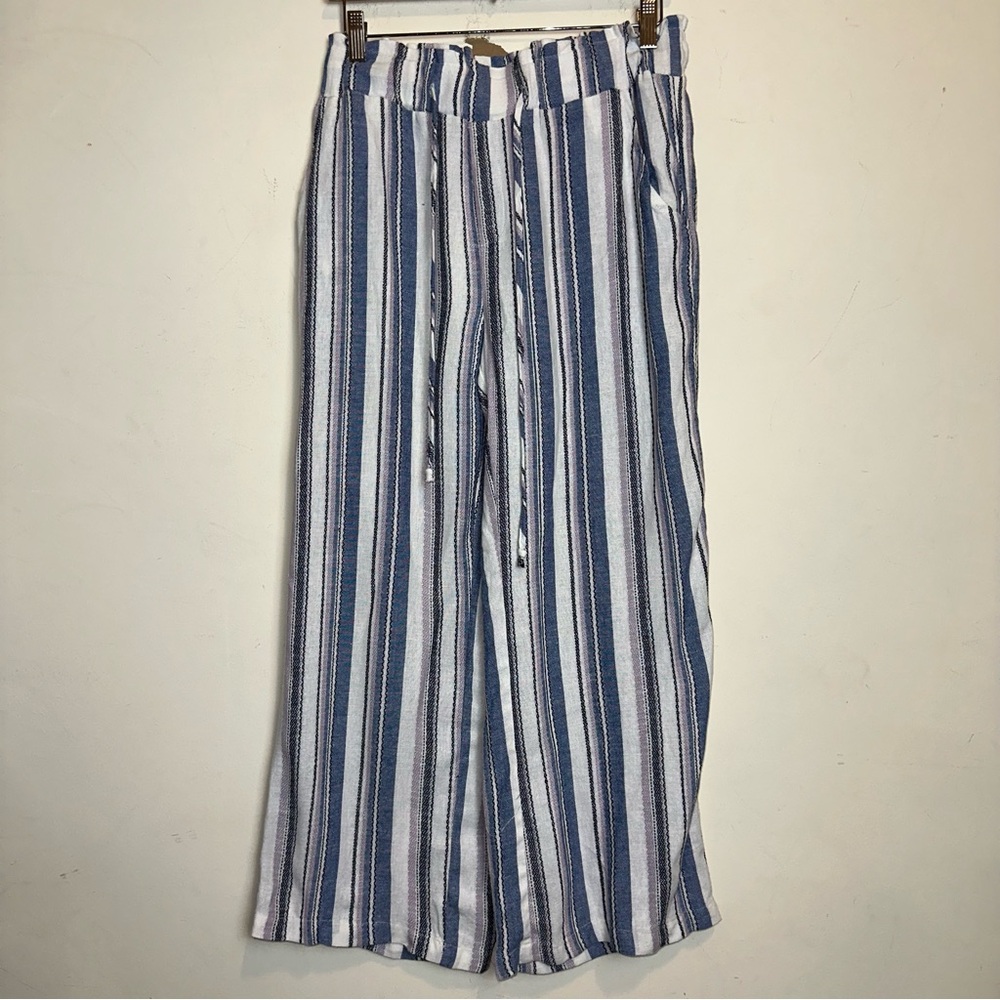 Jessica Riley Women’s Size Med Linen Blend Retreat Wide Leg Striped Pants Beach
